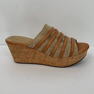 Chocolat Blu Wapi slide wedge platform sandals cork tan shoe clog brown strap 7